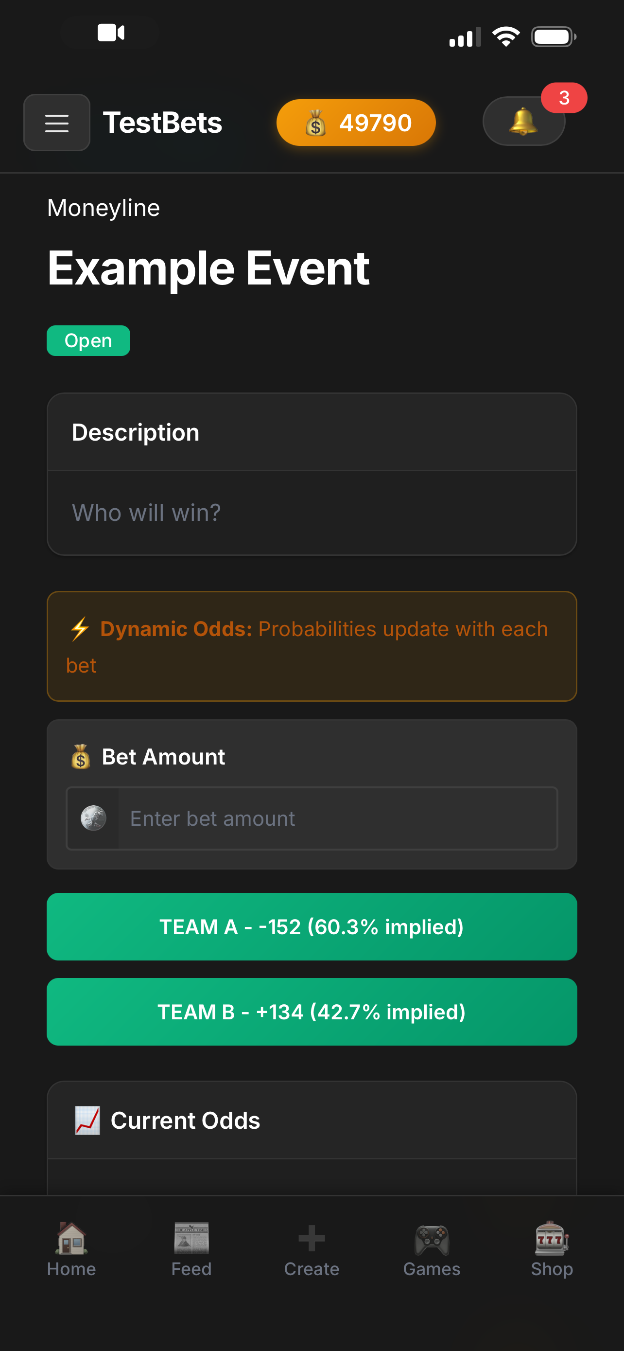 Prediction Event Interface